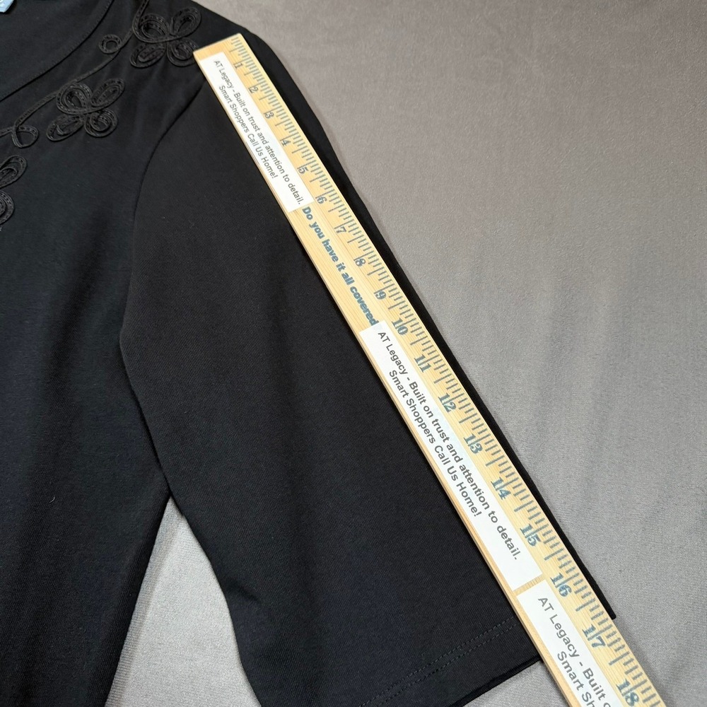 Liz & Me Women 0X 14/16W Black Soutache Embroidered V-Neck 3/4 Sleeve Top Casual - Picture 12 of 14